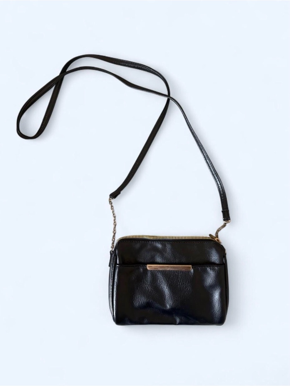 Black Crossbody Shoulder Bag with Gold Accent